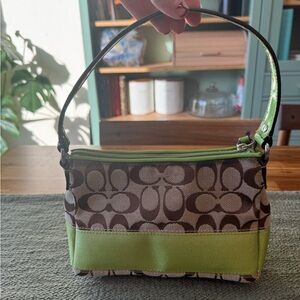 Coach Brown and Green Signature Shoulder Bag